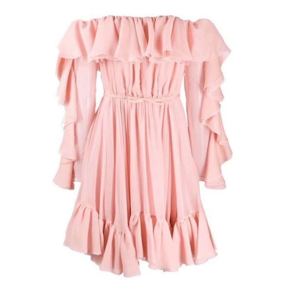Giambattista Valli Frilled Silk Off-the-Shoulder Dress - Picture 1 of 16